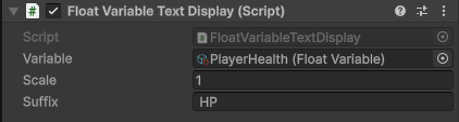 A display component bound to the PlayerHealth asset in the Inspector; the whole wiring is one object field.